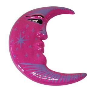 Ceramic Talavera Crescent Moon Hot Pink Fuschia & Purple Wall Decor 10" x 8"